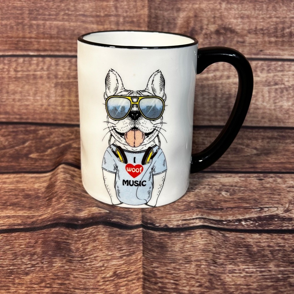 Signature Housewares Hipster French Bulldog I Woof Music Coffee Mug 17.5oz